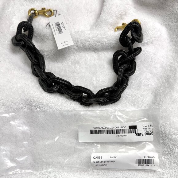 NWT Coach leather covered short chain strap brass/black. - Picture 1 of 4